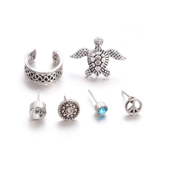 Silver Sea Turtle Cuff Earrings Set - Picture 2 of 3